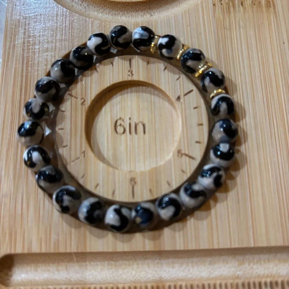 Handmade Black Gemstone Bracelet Stack Set of 5 NWT Onyx Agate